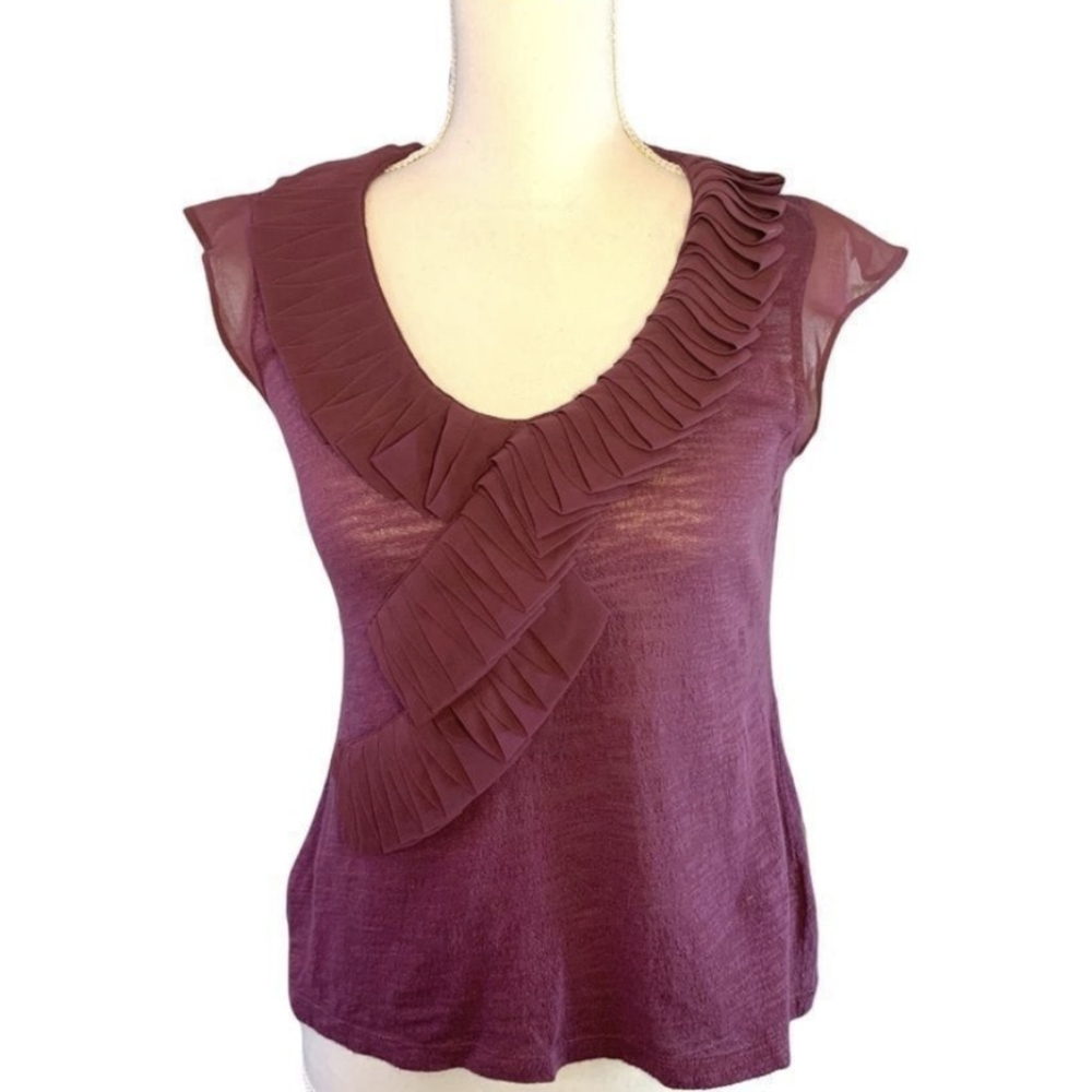 Anthropologie Cap Sleeve Ruffle Front Top from Deletta